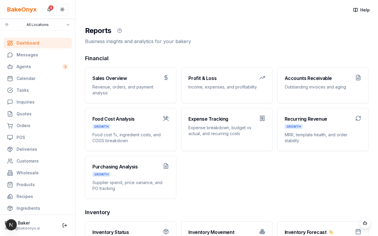 Reports hub with 20 built-in business reports